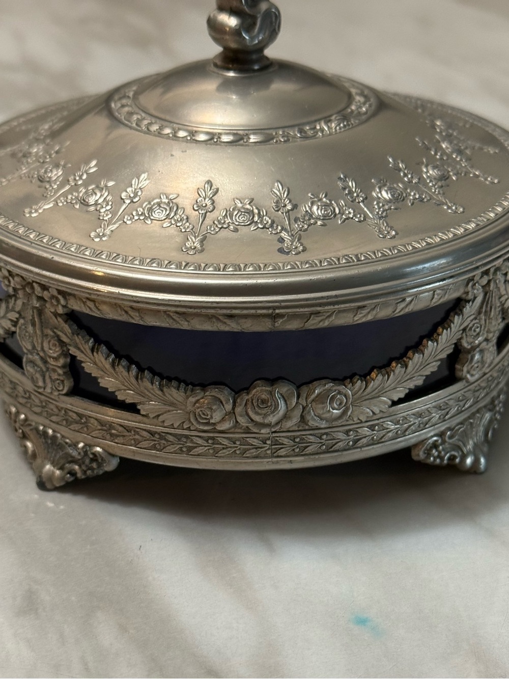 Cobalt Blue Glass Silver Plated Lidded Dishes